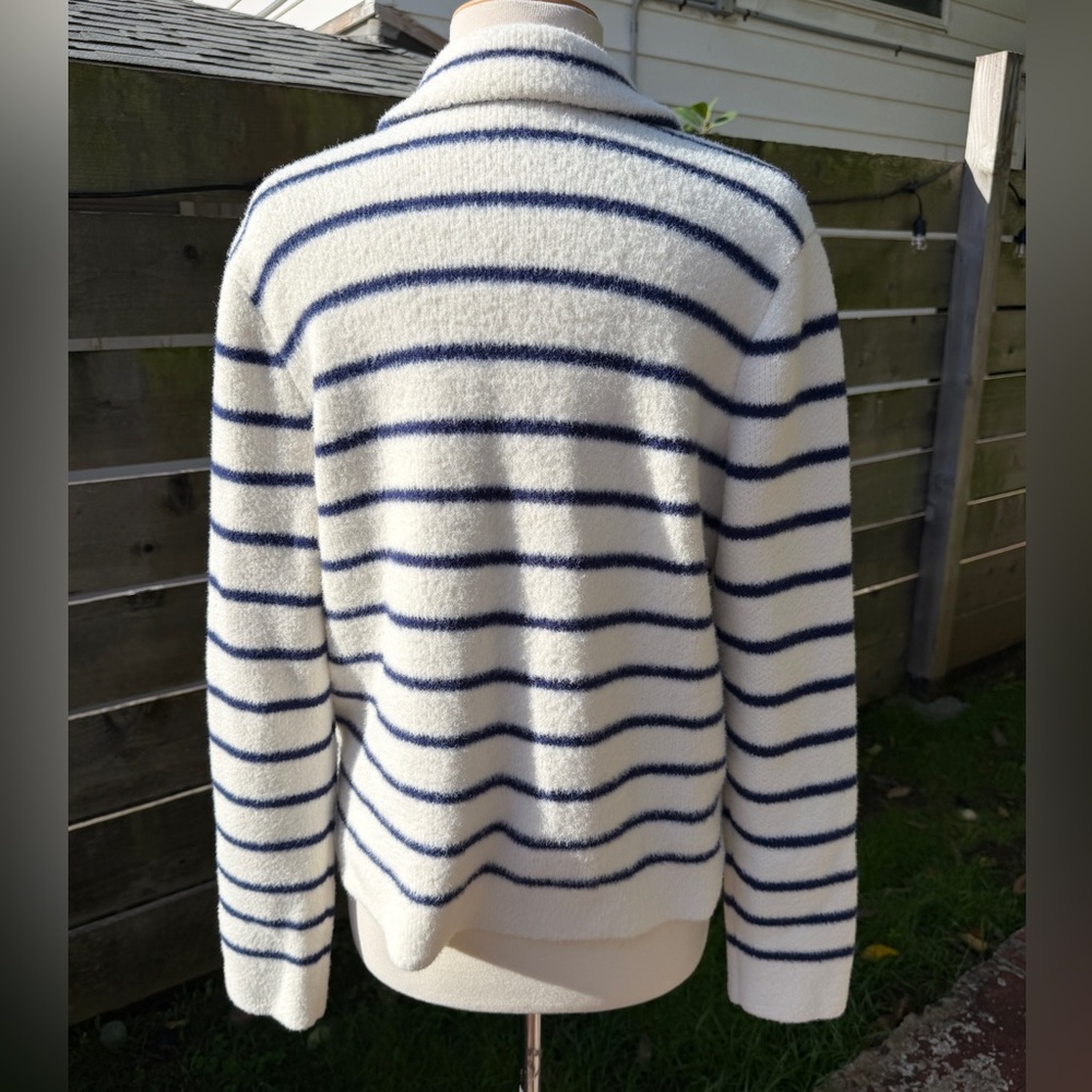 Ann Taylor 90s Striped Cardigan Navy Blue Nautical Cozy Warm Hampton Academia - Picture 2 of 6